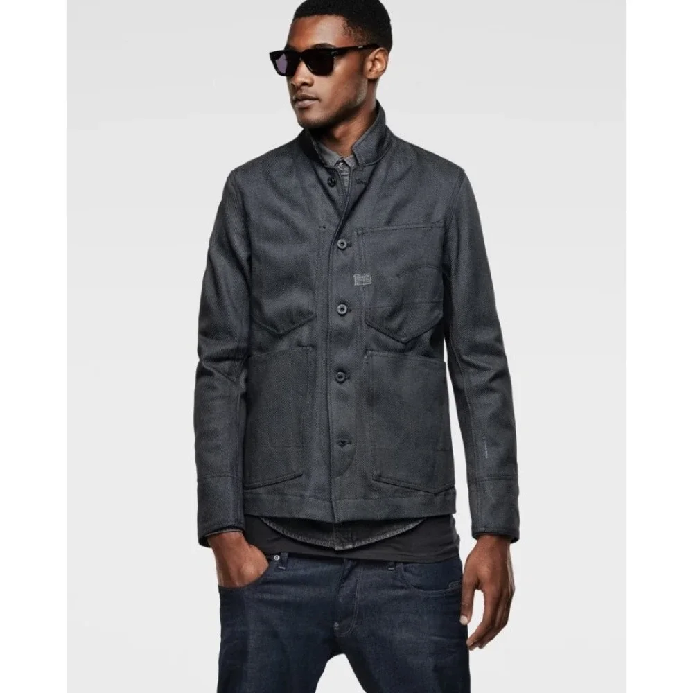 G-Star Raw Type C Worker Bazer Mens XXXL 3XL Black Raw Denim Button Front Jacket